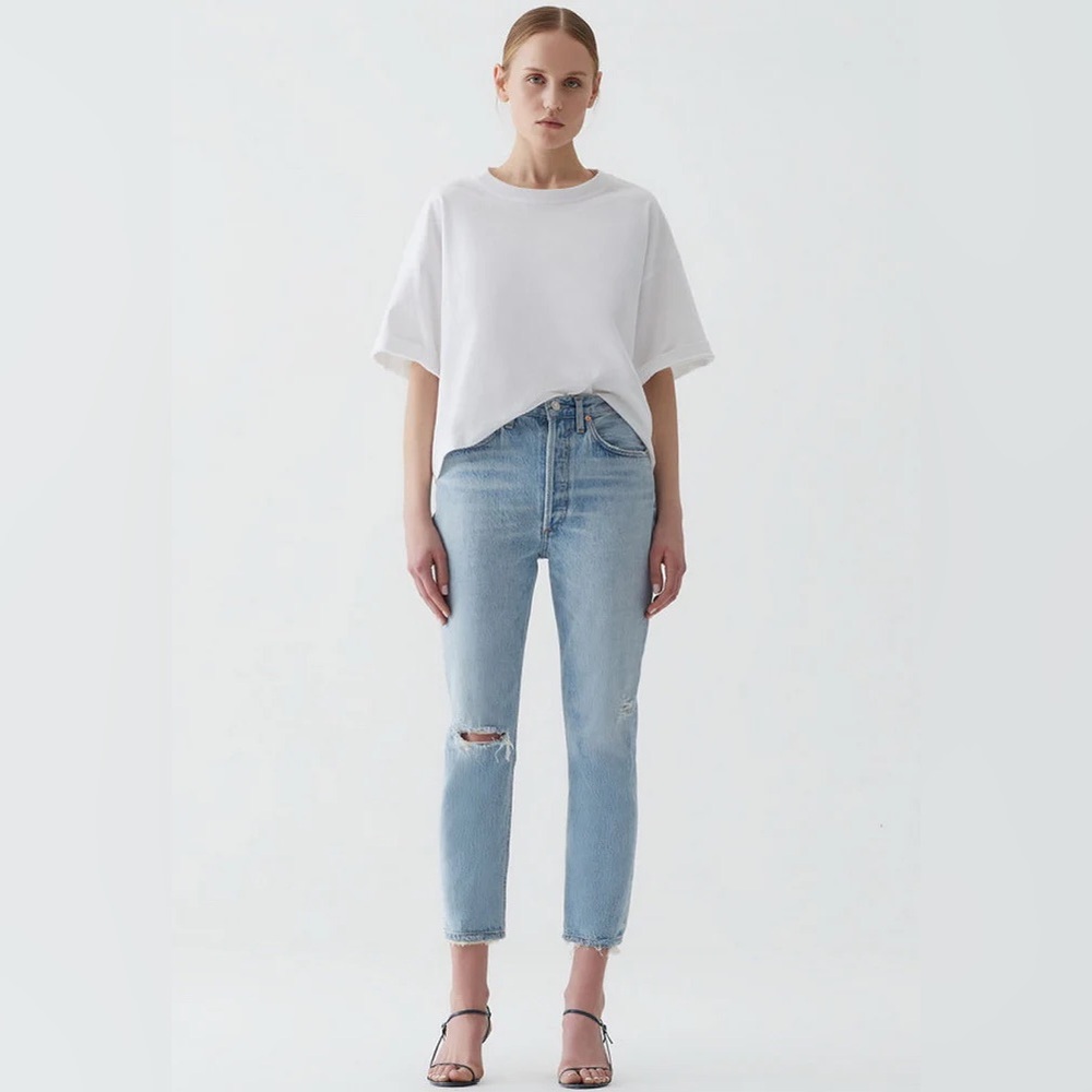 Agolde Riley Straight High Waisted Crop Jeans Shatter Blue Size 27